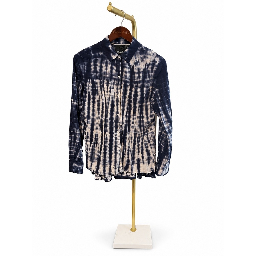 Nanette Lepore Button Down Womens S Blue Tie Dye EUC Roll Tab Sleeve